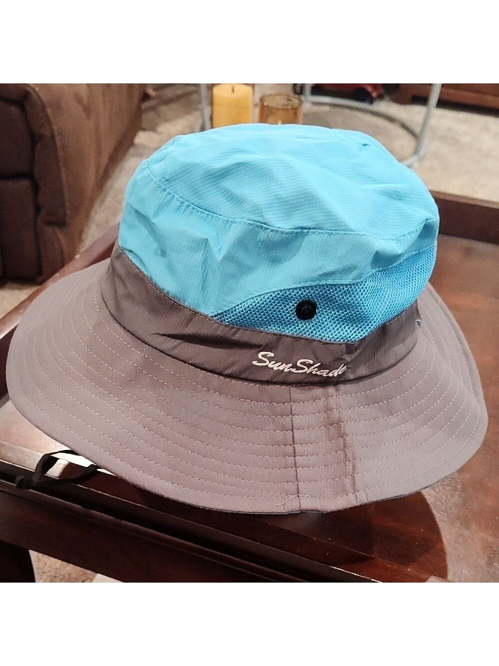 Blue and Gray Wide Brim Sun Bucket Hat - Picture 3 of 5